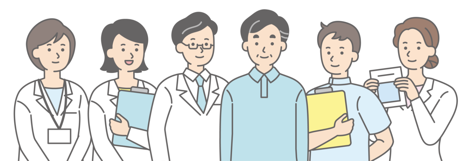 患者さんと医療チームの集合イラスト
